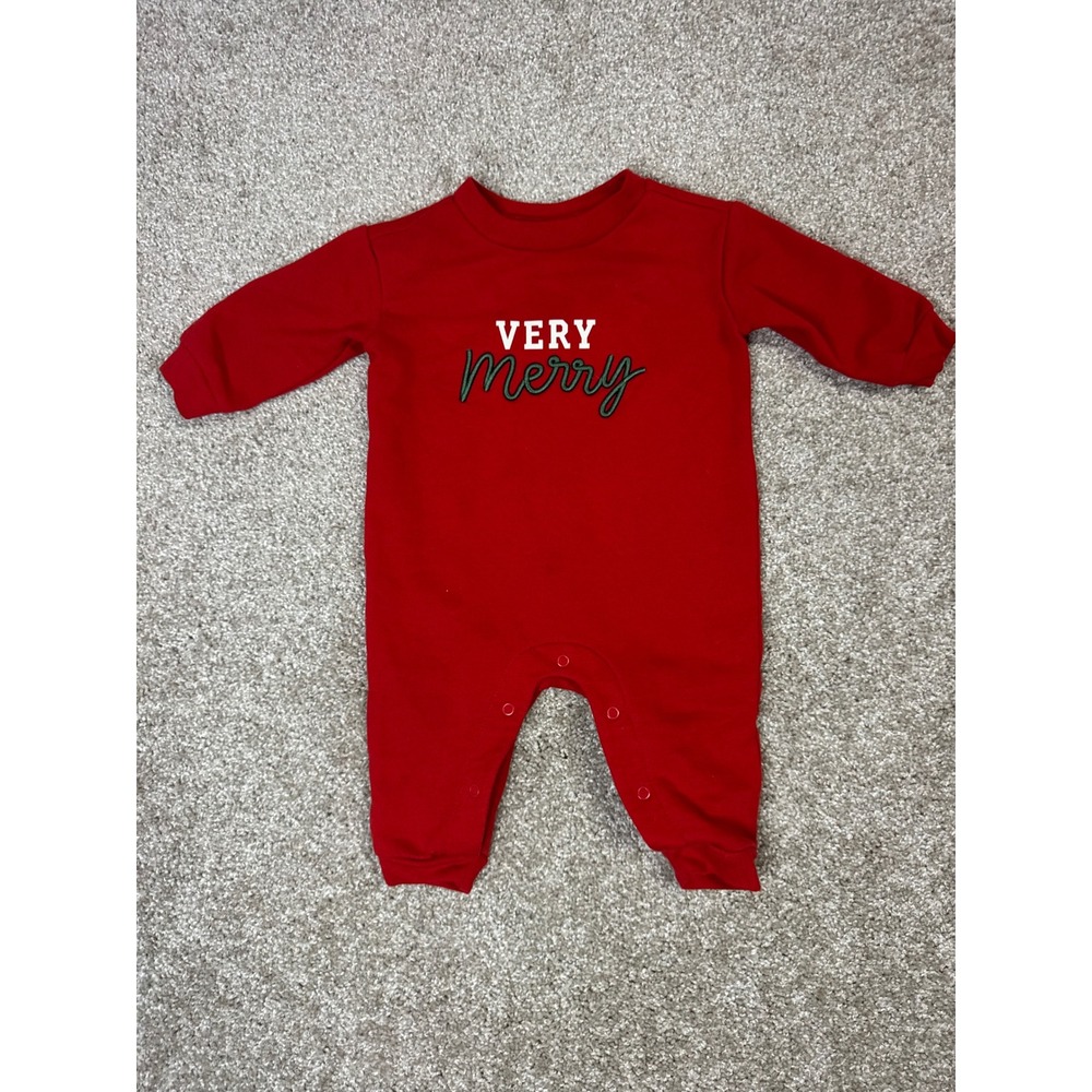 Cat & Jack Baby Red Very Merry Holiday Romper Long Sleeve 0-3M